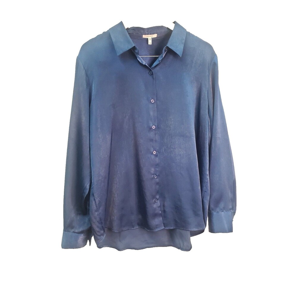 Navy Blue Metalic Button Down Blouse Maurices Size XL